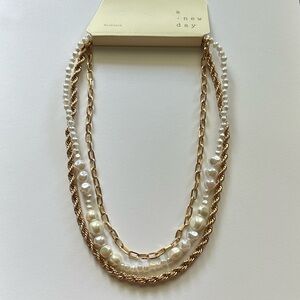 A New Day Women’s Gold and Faux Pearl Multi-Strand Necklace